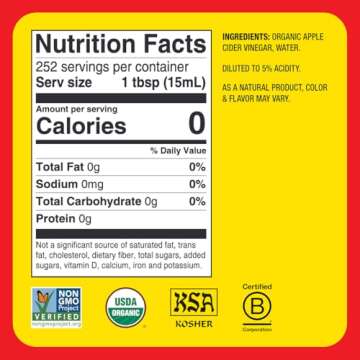 Bragg Organic Apple Cider Vinegar with the Mother - 1 gal (128 fl oz) - Raw and Unfiltered