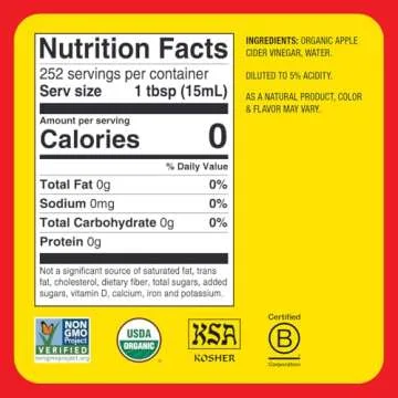 Bragg Organic Apple Cider Vinegar with the Mother - 1 gal (128 fl oz) - Raw and Unfiltered