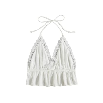 SweatyRocks Women's Deep V Neck Halter Crop Cami Top