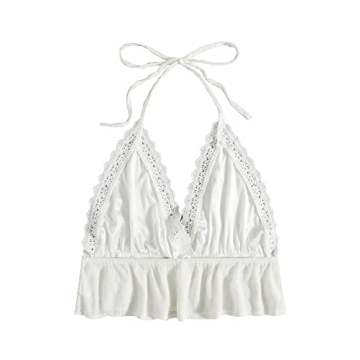 SweatyRocks Women's Deep V Neck Halter Crop Cami Top