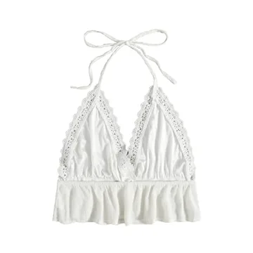 SweatyRocks Women's Deep V Neck Halter Crop Cami Top