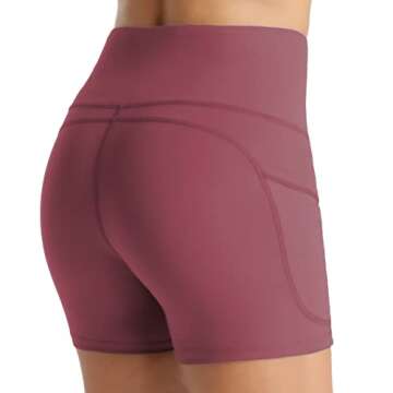 Wjustforu Women's 5" High Waist Biker Shorts Tummy Control Compression Yoga Short Tight Shorts for Workout Running (Small, Rose Red)