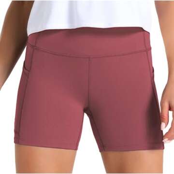 Wjustforu Women's 5" High Waist Biker Shorts Tummy Control Compression Yoga Short Tight Shorts for Workout Running (Small, Rose Red)