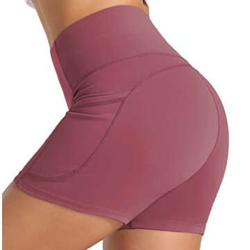 Wjustforu Women's 5" High Waist Biker Shorts Tummy Control Compression Yoga Short Tight Shorts for Workout Running (Small, Rose Red)