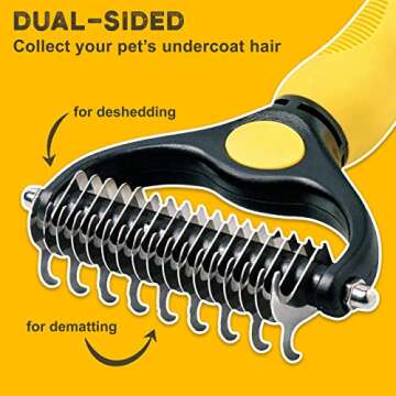 Pawradise Deshedding Dog Brush - Double-Sided Pet Hair Remover for Cats & Dogs - Yellow Undercoat Grooming Rake for Shedding and Dematting