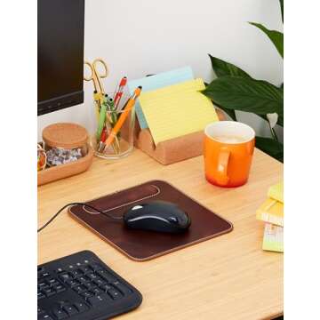 Londo Top Grain Leather Mouse Pad with Wrist Rest – Ergonomic Support, Non-Slip Base, Smooth Surfa...