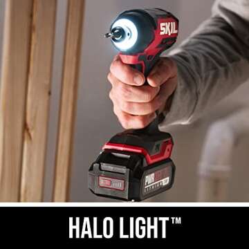 Skil PWR CORE 20 Brushless 20V 1/4" Hex Compact Impact Driver Kit with 3-Speed & Halo Light & One-Handed Collet Including 2.0Ah Battery and Charger- ID6739B-10