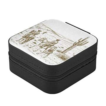 WELLDAY Jewelry Box Western Desert Cowboys Portable Jewelry Travel Case Organizer Bag Storage Box fo...