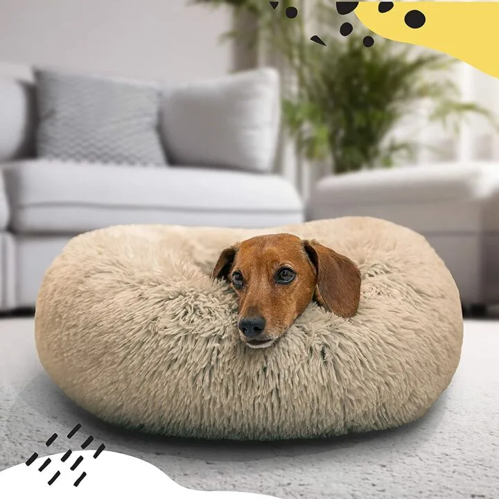 Calming Donut Cat & Dog Bed in Taupe - Small Size