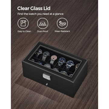 SONGMICS Lockable 12-Slot Watch Box with Drawer