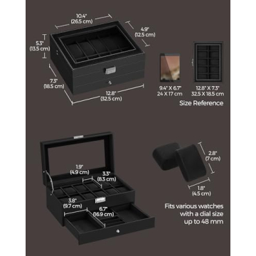 SONGMICS Lockable 12-Slot Watch Box with Drawer