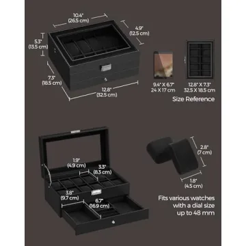 SONGMICS Lockable 12-Slot Watch Box with Drawer