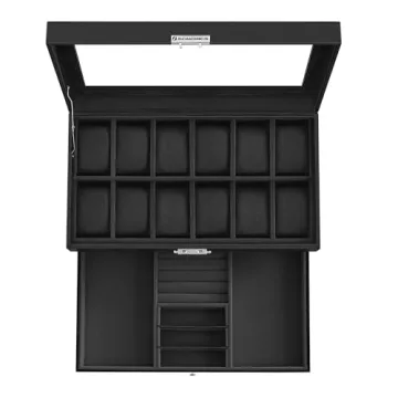 SONGMICS Lockable 12-Slot Watch Box with Drawer
