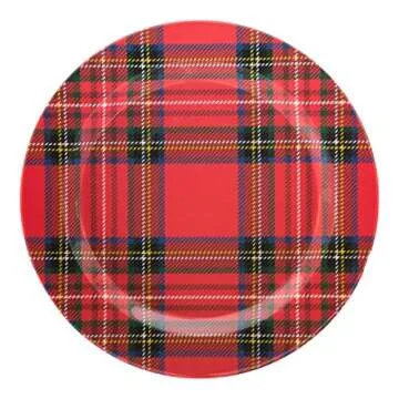 C.R. Gibson Holiday Plate Set for Dinners and Parties, Plaid, Reusable, Melamine, 4 Count, 9" Diameter (QAPS2-24058), Christmas