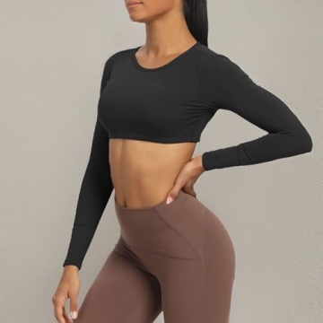 Aoxjox Long Sleeve Crop Tops for Women Workout Wear