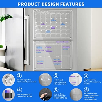 AITEE Acrylic Magnetic Monthly & Weekly Calendar Set for Fridge