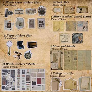 6 Sets/ 186 Pieces Vintage Scrapbooking Stickers DIY Journaling Scrapbook Adhesive Washi Paper Stamp Stickers Antique Retro Natural Collection Stickers Diary Journal Embellishment Supplies