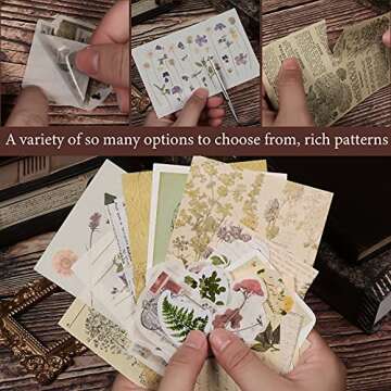 6 Sets/ 186 Pieces Vintage Scrapbooking Stickers DIY Journaling Scrapbook Adhesive Washi Paper Stamp Stickers Antique Retro Natural Collection Stickers Diary Journal Embellishment Supplies