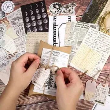 6 Sets/ 186 Pieces Vintage Scrapbooking Stickers DIY Journaling Scrapbook Adhesive Washi Paper Stamp Stickers Antique Retro Natural Collection Stickers Diary Journal Embellishment Supplies