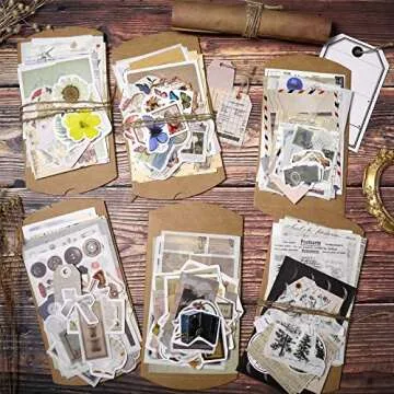6 Sets/ 186 Pieces Vintage Scrapbooking Stickers DIY Journaling Scrapbook Adhesive Washi Paper Stamp Stickers Antique Retro Natural Collection Stickers Diary Journal Embellishment Supplies