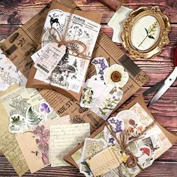 6 Sets/ 186 Pieces Vintage Scrapbooking Stickers DIY Journaling Scrapbook Adhesive Washi Paper Stamp Stickers Antique Retro Natural Collection Stickers Diary Journal Embellishment Supplies