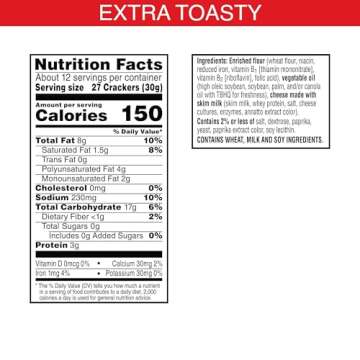 Cheez-It Cheese Crackers, Baked Snack Crackers, Lunch Snacks, Extra Toasty, 12.4oz Box (1 Box)