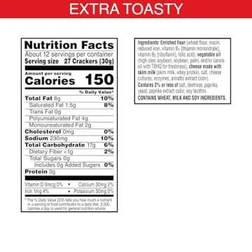 Cheez-It Cheese Crackers, Baked Snack Crackers, Lunch Snacks, Extra Toasty, 12.4oz Box (1 Box)