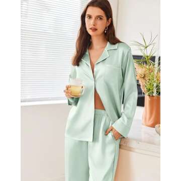 Ekouaer Satin Pajama Set for Women - Silky Long Sleeve Pjs