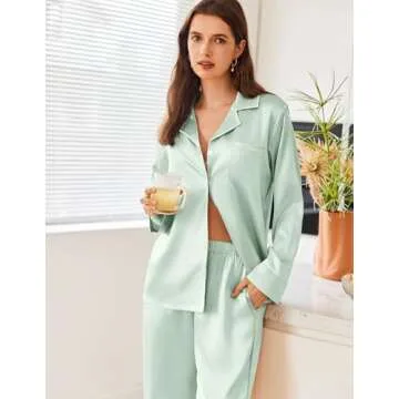 Ekouaer Satin Pajama Set for Women - Silky Long Sleeve Pjs