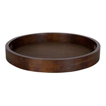 Kate and Laurel Hutton Large Round Wood Tray with Handles, Walnut Brown Finish