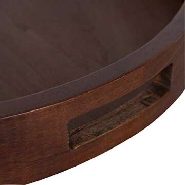 Kate and Laurel Hutton Large Round Wood Tray with Handles, Walnut Brown Finish