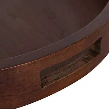 Kate and Laurel Hutton Large Round Wood Tray with Handles, Walnut Brown Finish