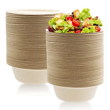 Lshfwn 100 Pack 12 oz Disposable Paper Bowls,Heavy Duty Compostable Bowls,Natural Bagasse Bowls,Eco-...