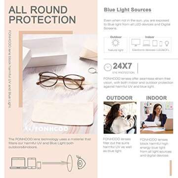 FONHCOO Blue Light Blocking Glasses Women Men TR90 Round Computer Eyeglasses (Coffee)