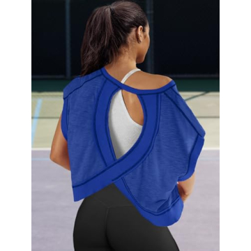 Stylish Panadila Womens Open Back Workout Top - Royal Blue