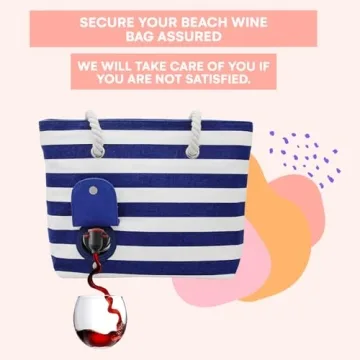 PortoVino Insulated Wine Purse Tote Bag - Canvas Drink Pouches with Hidden Spout and Wine Dispenser Flask - Beach Bag Holds 50 oz Beverage for Travel, Concerts - For Drink Lovers - Blue/White