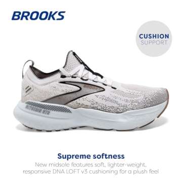 Brooks Women’s Glycerin Stealthfit GTS 21 Supportive Running Shoe - White/Grey/Black - 8.5 Medium