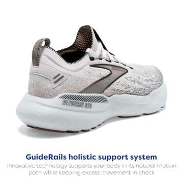 Brooks Women’s Glycerin Stealthfit GTS 21 Supportive Running Shoe - White/Grey/Black - 8.5 Medium
