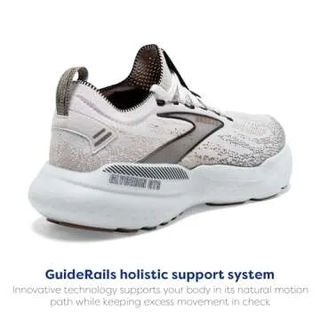 Brooks Women’s Glycerin Stealthfit GTS 21 Supportive Running Shoe - White/Grey/Black - 8.5 Medium