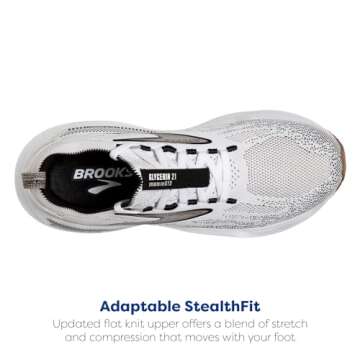 Brooks Women’s Glycerin Stealthfit GTS 21 Supportive Running Shoe - White/Grey/Black - 8.5 Medium