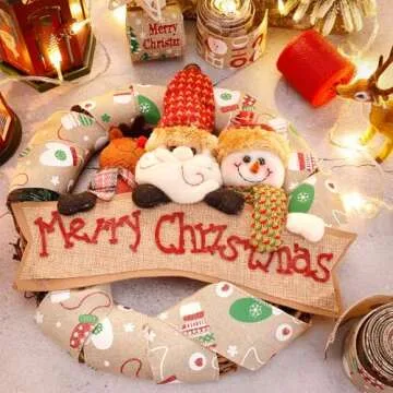 5 Colors Wreaths Burlap Ribbon- Total 27.3yards Christmas Xmas Wired Edge Ribbon for Gift Wrapping Bows Rustic Crafts Supplies Weddings Holiday Decorations - 2.4in Wide