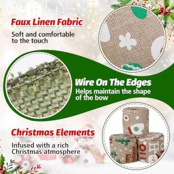 5 Colors Wreaths Burlap Ribbon- Total 27.3yards Christmas Xmas Wired Edge Ribbon for Gift Wrapping Bows Rustic Crafts Supplies Weddings Holiday Decorations - 2.4in Wide