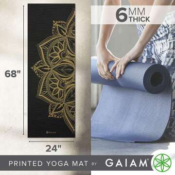 Gaiam 6mm Printed Yoga Mat for Comfort and Style