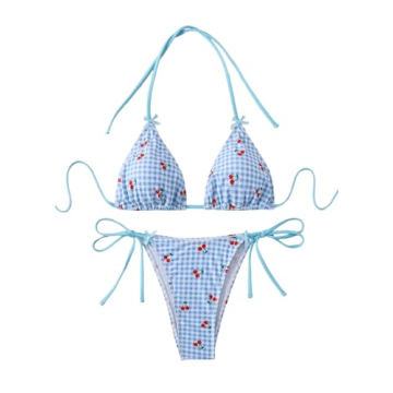 BEAUDRM Women's 2 Piece Y2K Gingham Bikini Tie Bow Front Set