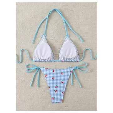 Women’s Y2K Gingham Tie Bow Bikini - Summer Beachwear