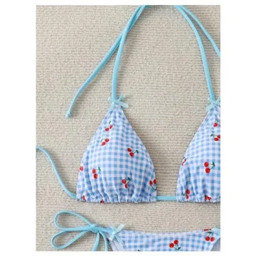 Women’s Y2K Gingham Tie Bow Bikini - Summer Beachwear