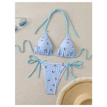 Women’s Y2K Gingham Tie Bow Bikini - Summer Beachwear