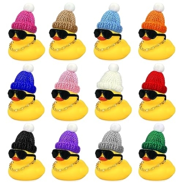 12 Set Mini Ducks with Mini Hats Necklace and Sunglasses Bath Duck Toy for Baby Shower Birthday Swim...