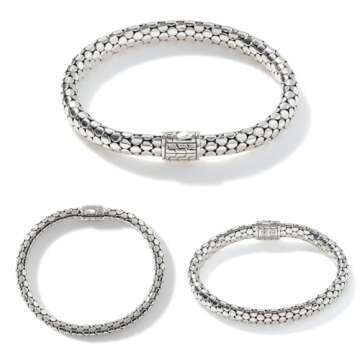 John Hardy Dot Collection, Women's Bracelet, 6.55MM 925-Sterling Silver, Luxury Women's Wrist Bracelet with Pusher Clasp, Size Small