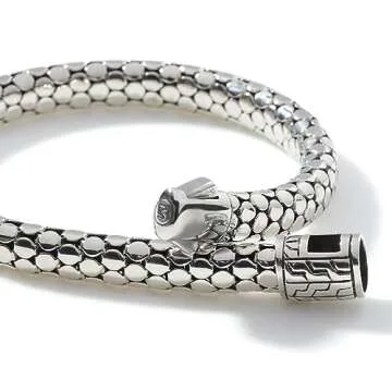 John Hardy Dot Collection, Women's Bracelet, 6.55MM 925-Sterling Silver, Luxury Women's Wrist Bracelet with Pusher Clasp, Size Small